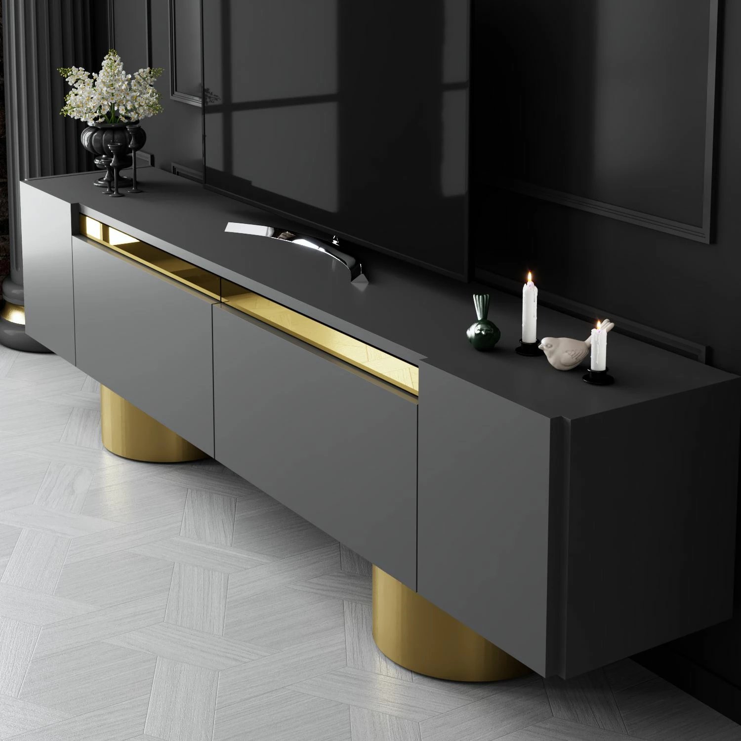 Komodë TV Hanah Home, bohem, antracit, ari