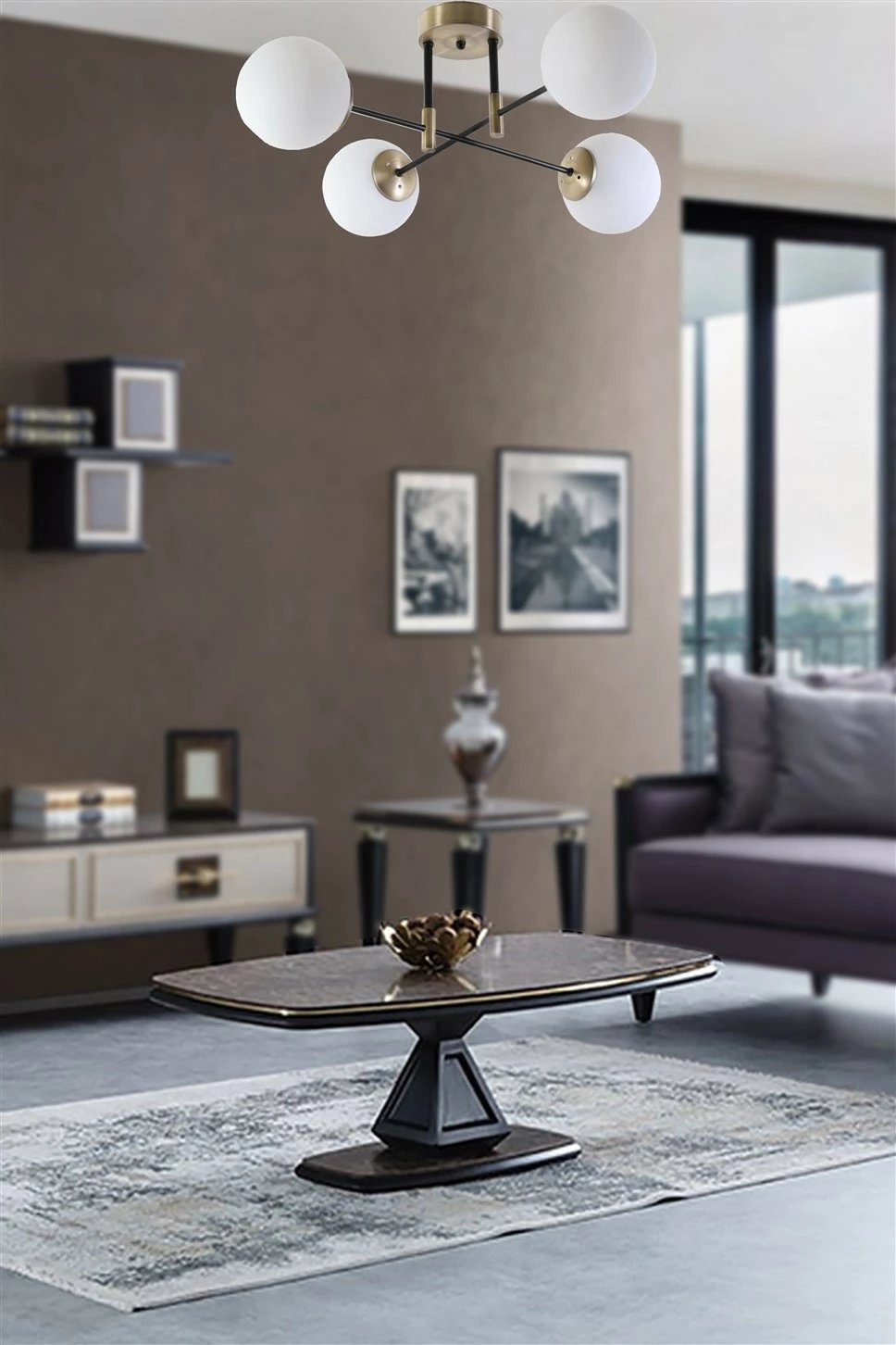 Llambë tavani Opviq Dolunay, 4 drita, metal, xham i bardhë