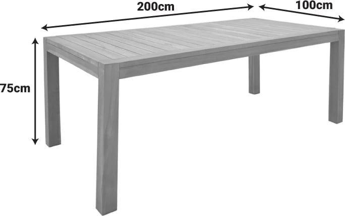 Tavolinë druri teak, ngjyrë natyrale, Vocaly, 200x100x75cm