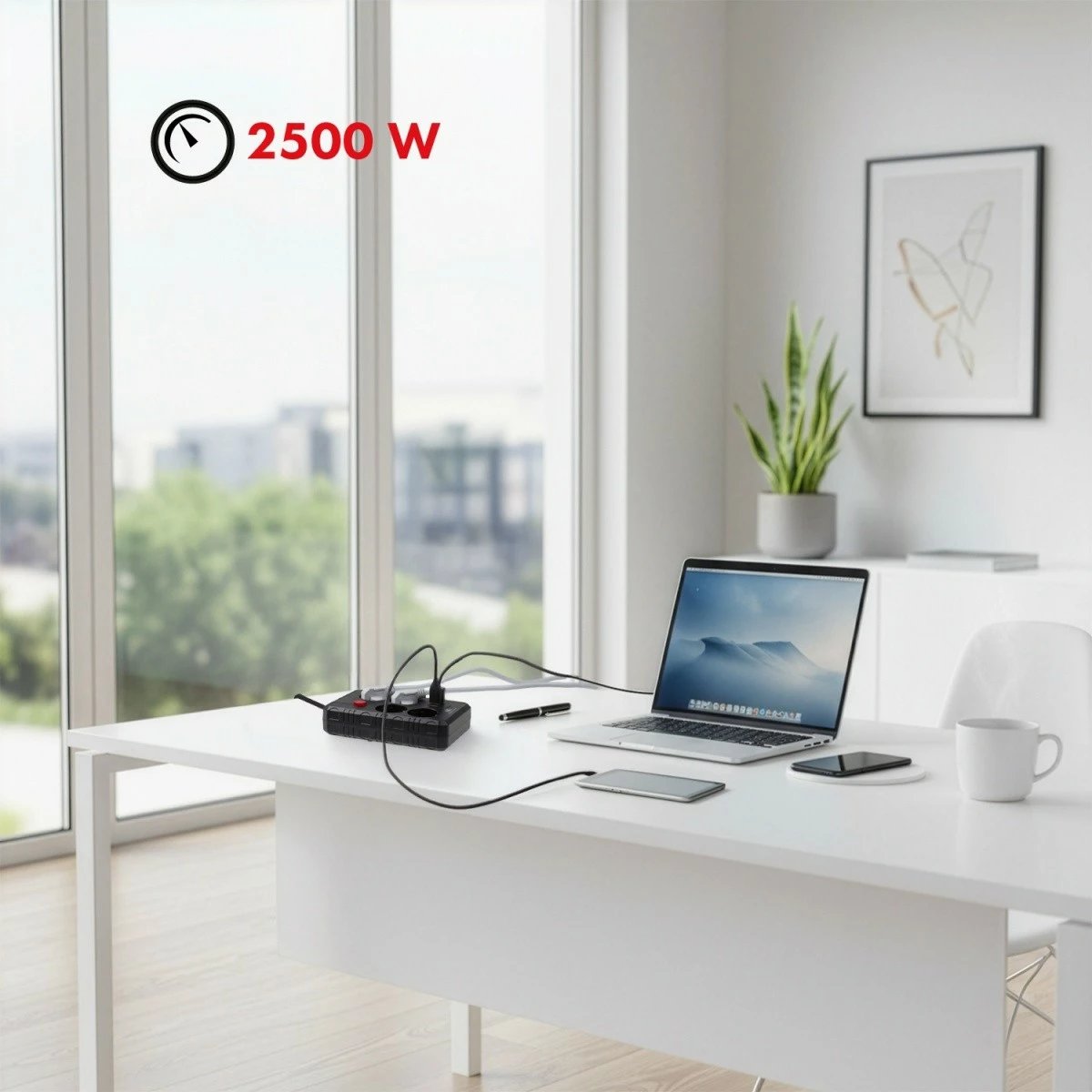 Rrymëzgjatës Maclean MCE393 B 4 priza tip E 3x USB 2500W 3m me çelës i zi