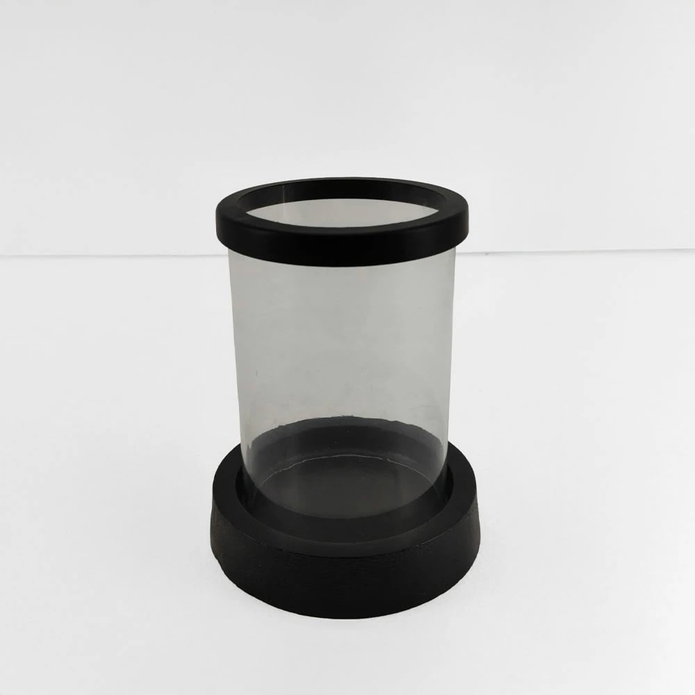 Mbajtës qirinjsh TITUL, alumin i zi, xham transparent, 14x14x18 cm