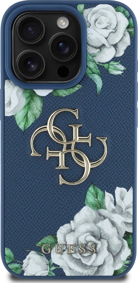 Mbështjellës Guess Grained Roses Big 4G logo për iPhone 16 Pro Max, Kaltër