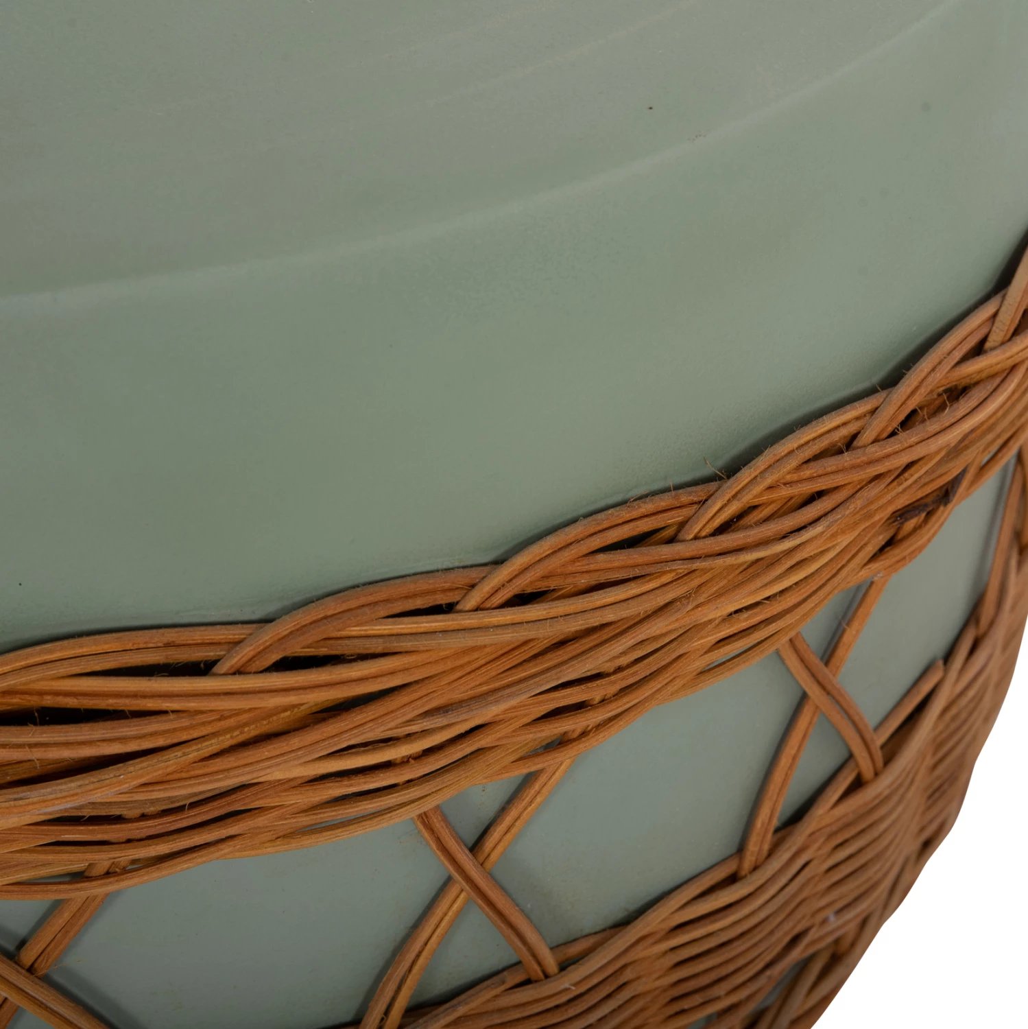 Tavolinë kafeje rrethore VILHENA, fibër-cement, ngjyrë e gjelbër, ratan natyral, FH18165, 56x47cm