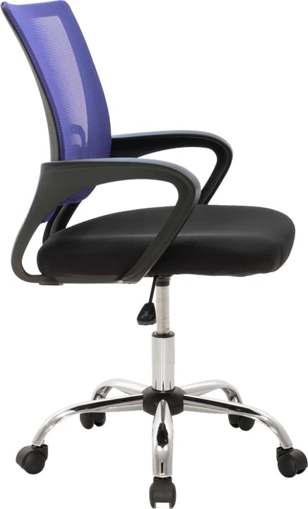 Karrige zyre Berto II, mbështetëse rrjete, ngjyrë kaltër-e zezë, bazë kromi, 60x48x85-95cm