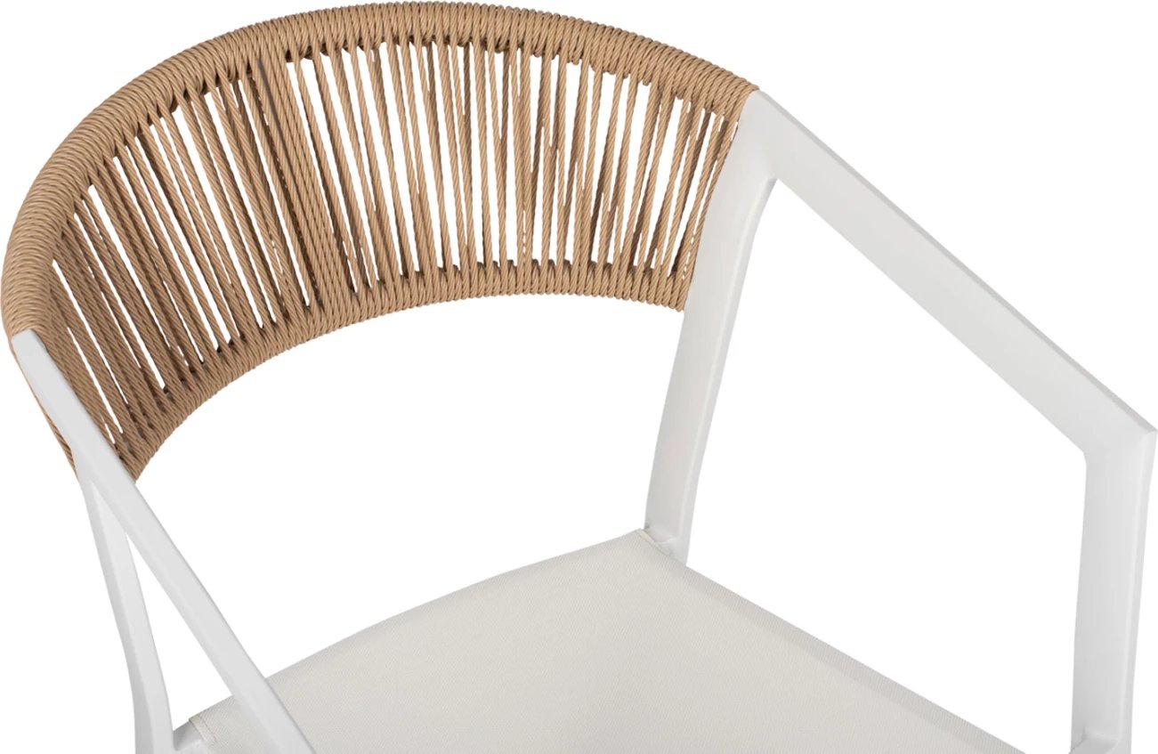 Karrige alumini FH5891.02, kornizë e bardhë dhe tekstilinë, mbështetëse ratan bezhë, 56x60x81.5 cm