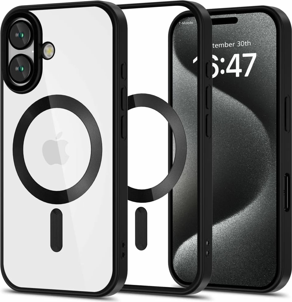 Mbështjellës Tech-Protect MagFlex për iPhone 16, MagSafe, Transparent me kornizë të zezë
