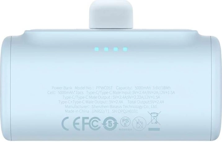 Powerbank Baseus Compact P10068306313-00, 5000mAh, 20W, Blu