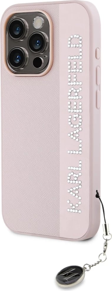 Mbështjellës Karl Lagerfeld Saffiano Rhinestones & Charm për iPhone 15 Pro Max, Rozë