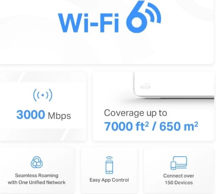 Router Mesh Wi‑Fi 6, Mercusys Halo H80X, AX3000 (deri 3000 Mbps), 3-pack, e bardhë