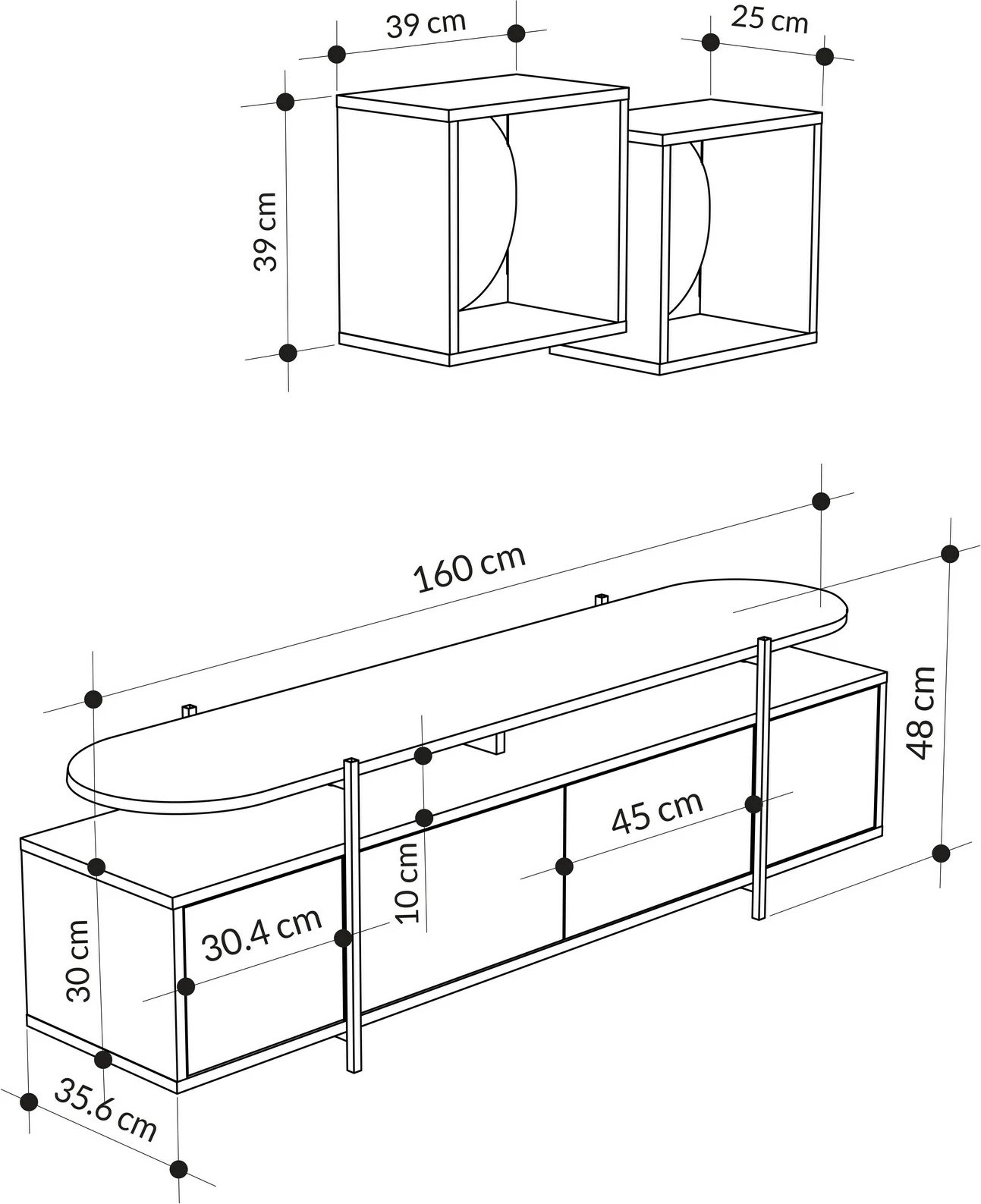 Komodë TV Skye Decor, Hanley - Bendir, e bardhë dhe e zezë