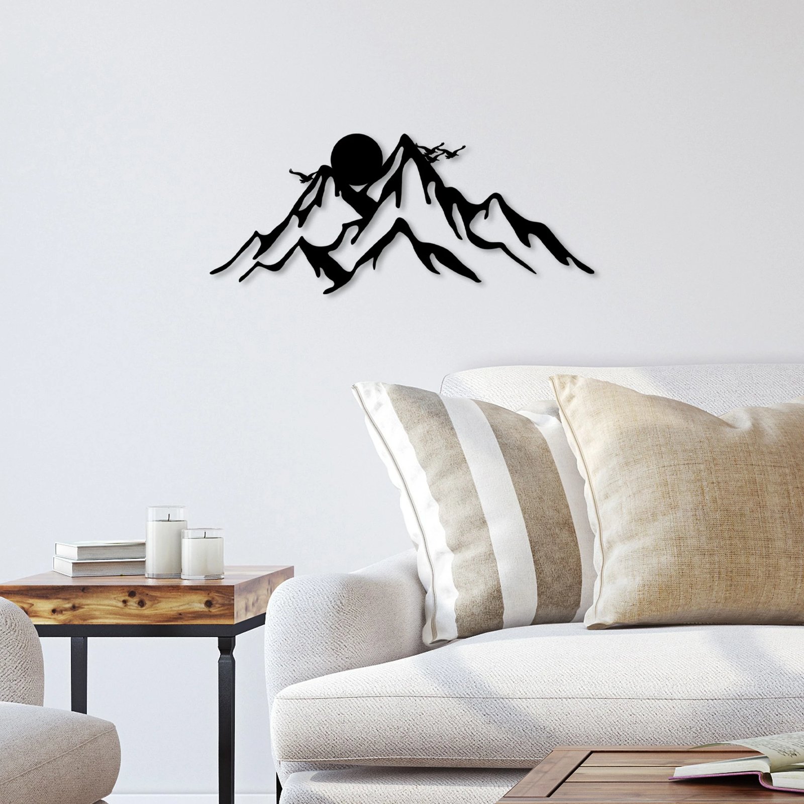 Aksesor dekorativ metalik për mur, motiv mali, Wallity, ngjyrë e zezë, 50x21cm