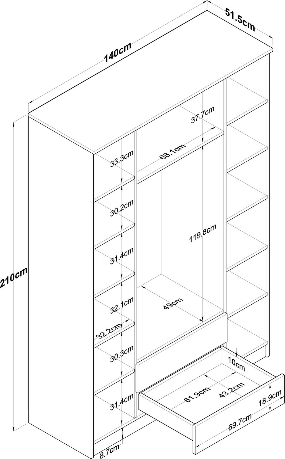 Dollap Skye Decor, ngjyrë arr dhe e bardhë, BA131 - 3052