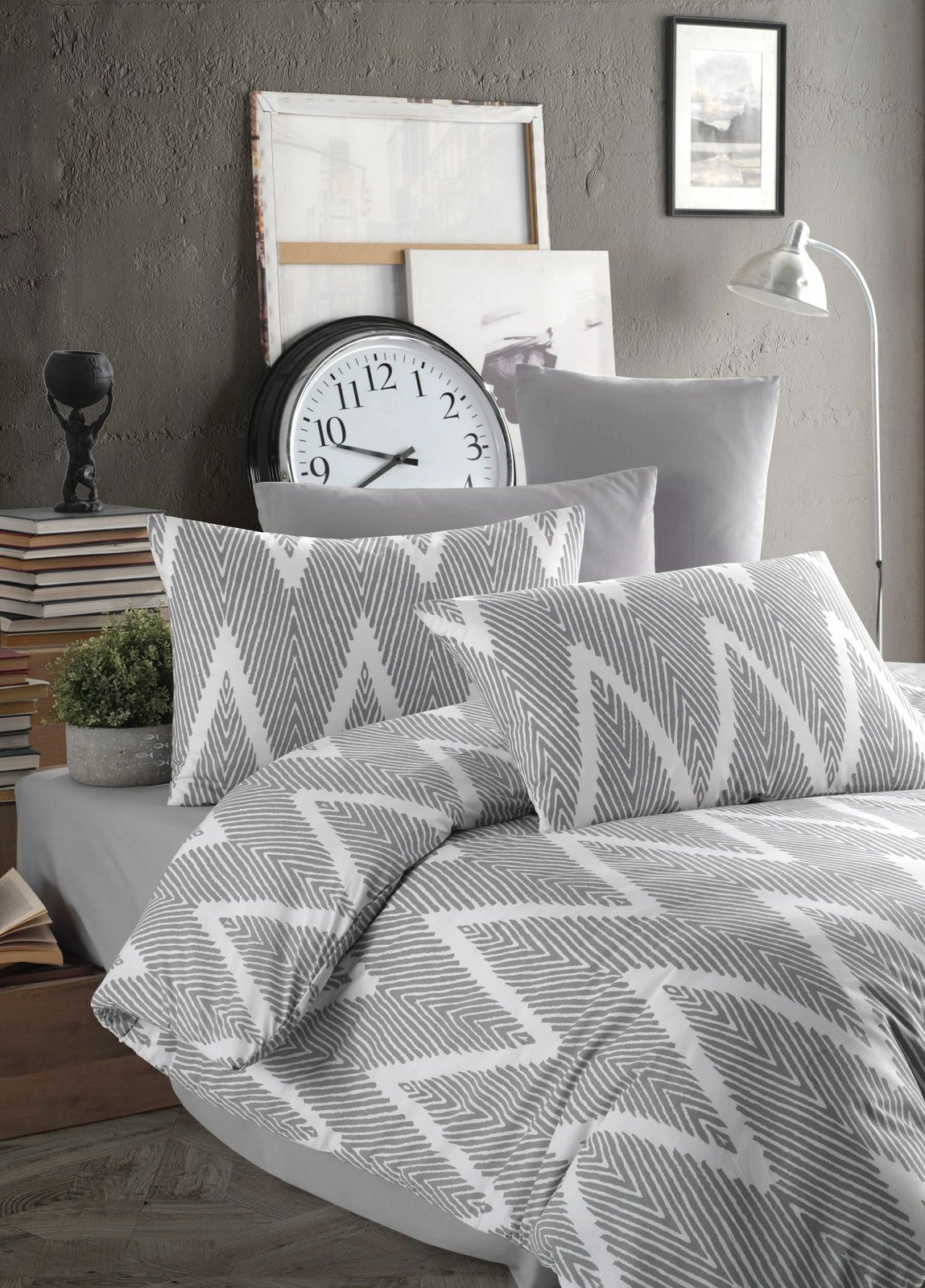 Set mbulesë për jorgan dopio, L'essentiel Olivia, gri-bardhë Set mbulesë për jorgan dopio, L'essentiel Olivia, gri-bardhë