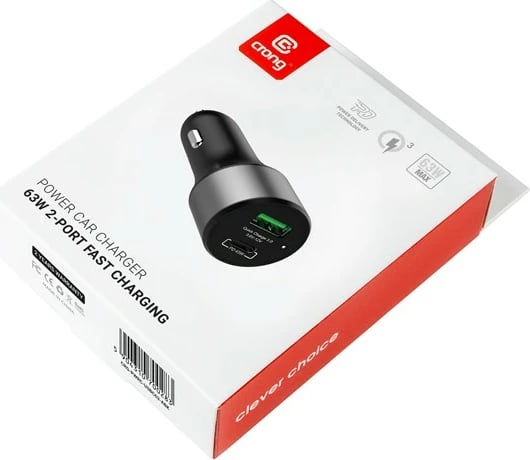 Karikues veture CRONG CRG-PWRC-USBC63-BLK, 63W, 1x USB-C PD 45W + 1x USB QC 3.0 18W, Zi