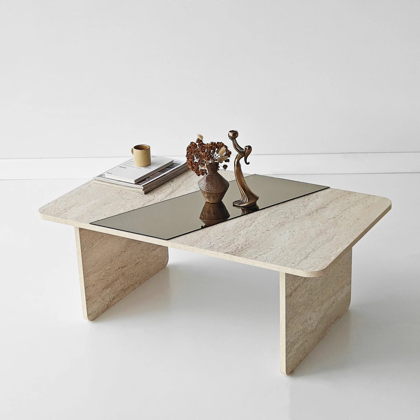 Tavolinë kafeje Skye Decor, ngjyrë bronzie, travertin