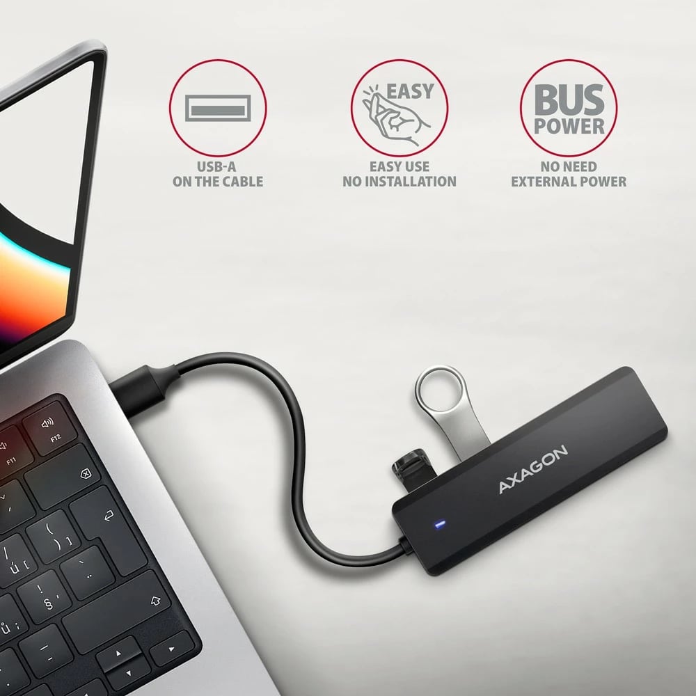 Kasë AXAGON HUE-C1A, 4 porta USB 5Gbps, USB-C Power IN, 19cm kabllo, E zezë