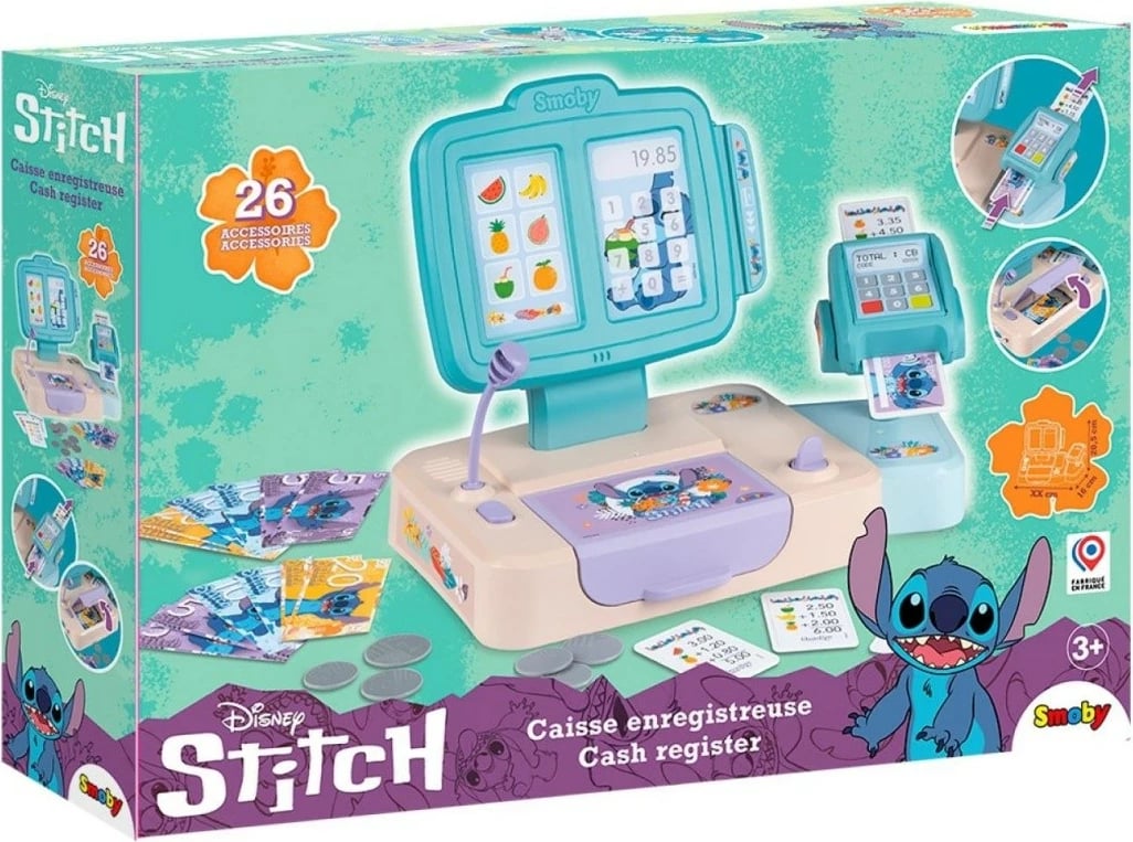 Kasë lodër Smoby Stitch me lexues kartelash, shumëngjyrëshe, set aksesorësh