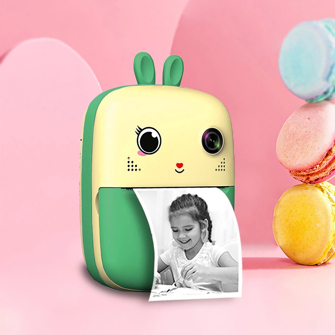 Printer termik mini për fëmijë Hurtel HURC10Z me kamerë dhe video, 1800mAh, i gjelbër