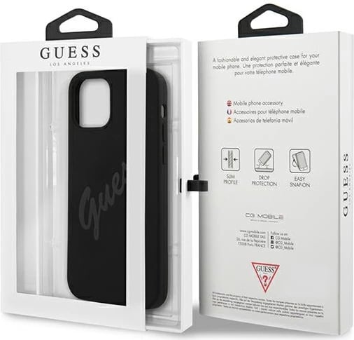 Mbështjellës Guess GUHCP12LLSVSBK për iPhone 12 Pro Max 6.7", silikon, i zi Mbështjellës Guess GUHCP12LLSVSBK për iPhone 12 Pro Max 6.7", silikon, i zi
