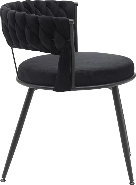 Karrige Alkia në kadife të zezë me këmbë metali të zezë 60x57x68cm