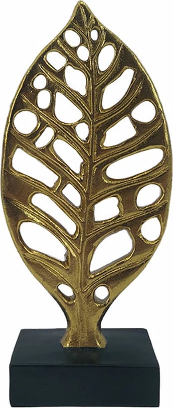 Dekor gjethe Herva, polirezine, ari e zi, 11x5x23cm