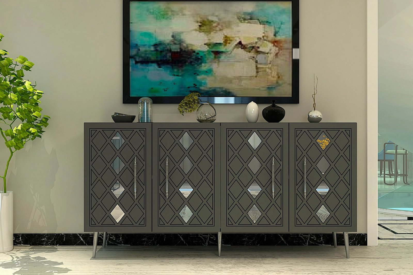 Konsol Skye Decor, Dome KB150, antracit, argjend