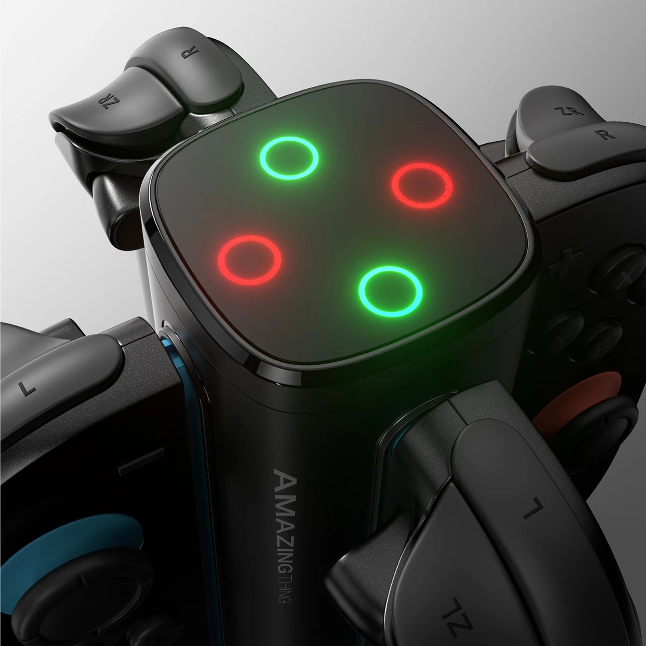 Karikues/dok për kontrollera Nintendo Switch 2 Joy-Con, AmazingThing Thunder Pro PlayDock, deri 4 kontrollera, LED/RGB, me kabllo USB-C, e zezë