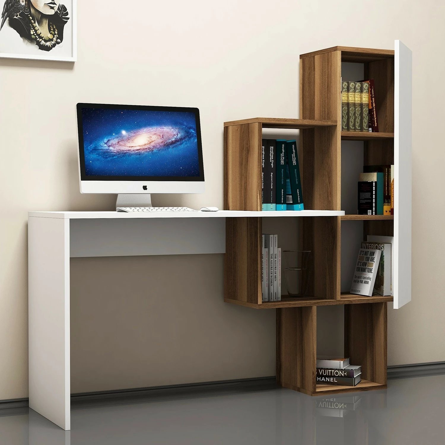Tavolinë pune për studime, Skye Decor, ngjyrë arre dhe e bardhë