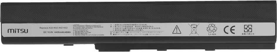 Bateri laptop Mitsu BC/AS-A52 për Asus A52, K52, 4400 mAh, 10.8-11.1V, e zezë
