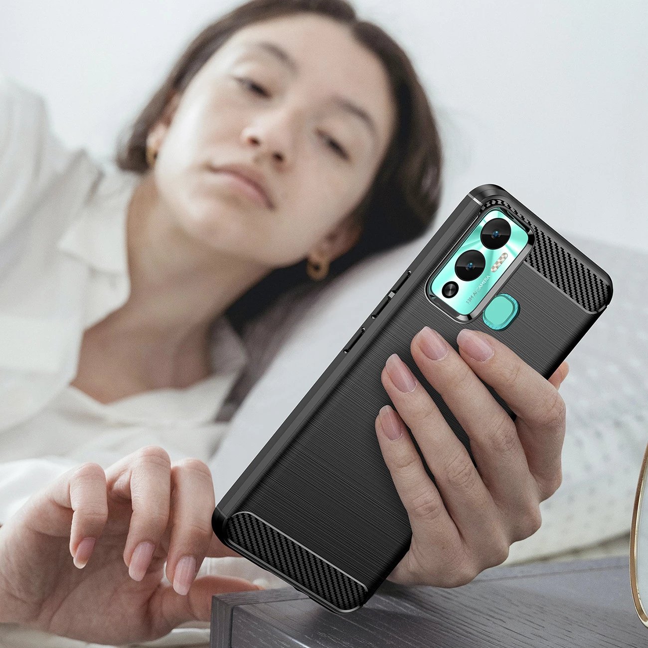 Mbështjellës Hurtel Carbon Case për Infinix Hot 12 Play / Hot 12 Play NFC, TPU, i zi
