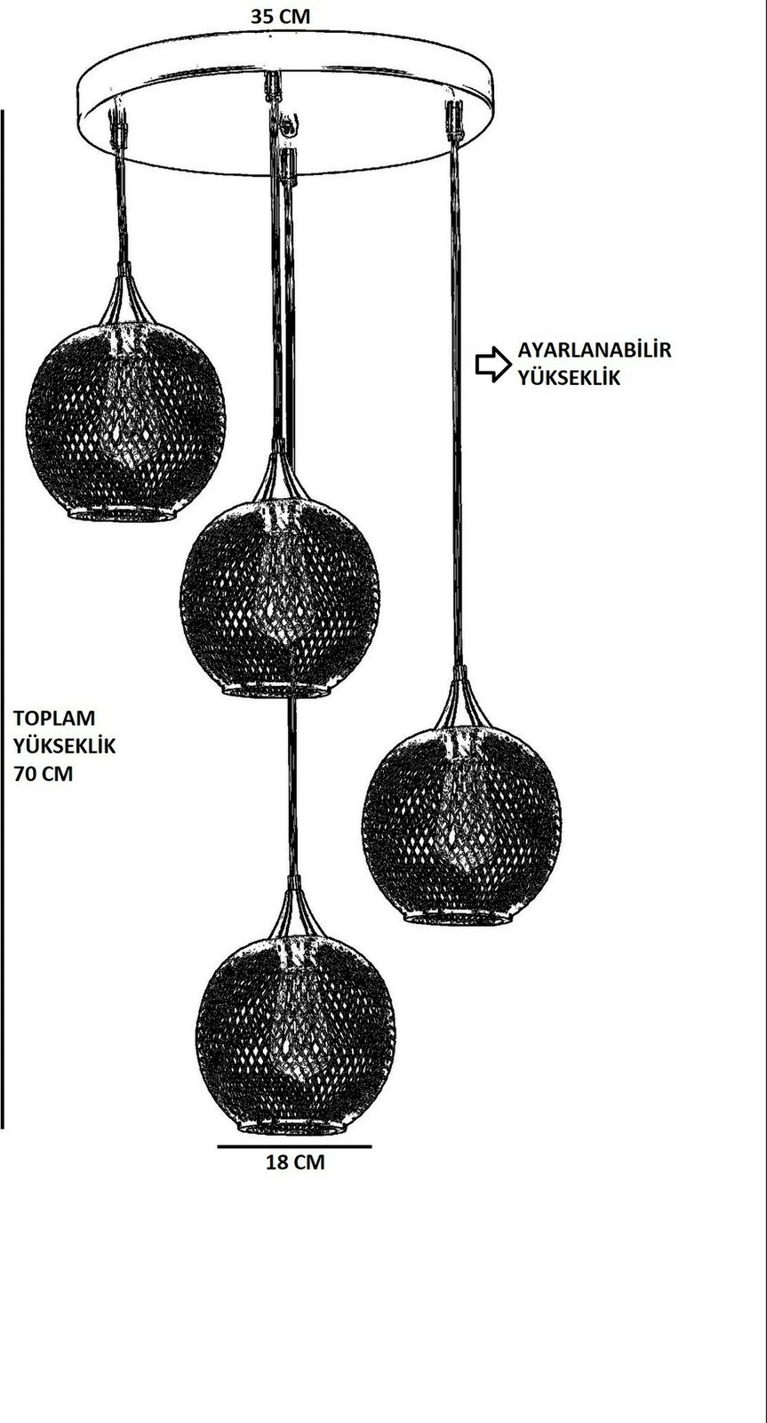 Llambë tavani Opviq Jupiter 8721-4, metalike, e zezë