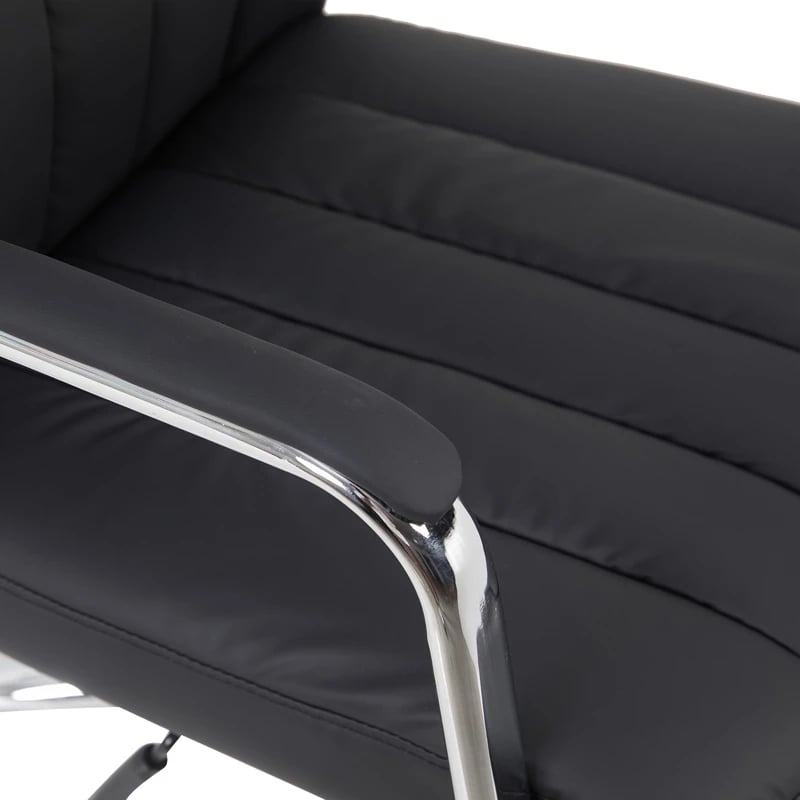 Karrige drejtoriale për zyre Morales, lëkurë sintetike e zezë, 60x70x118-124cm