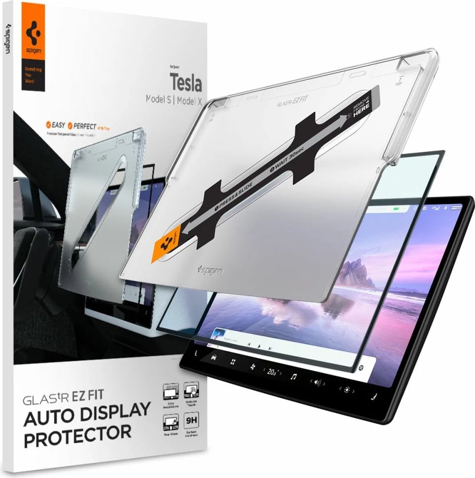 Xham mbrojtës Spigen Glas.tR EZ Fit për Tesla Model X 2022 / Model S 2021, Transparent