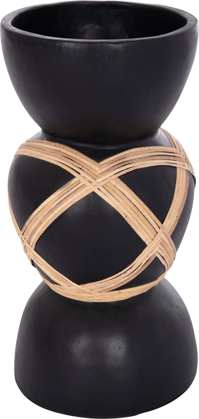 Vazo dekorative dyshemeje MAYNARD, fibër-cement, ngjyrë e zezë, ratan natyral, FH4672.01L, 32x62.5cm