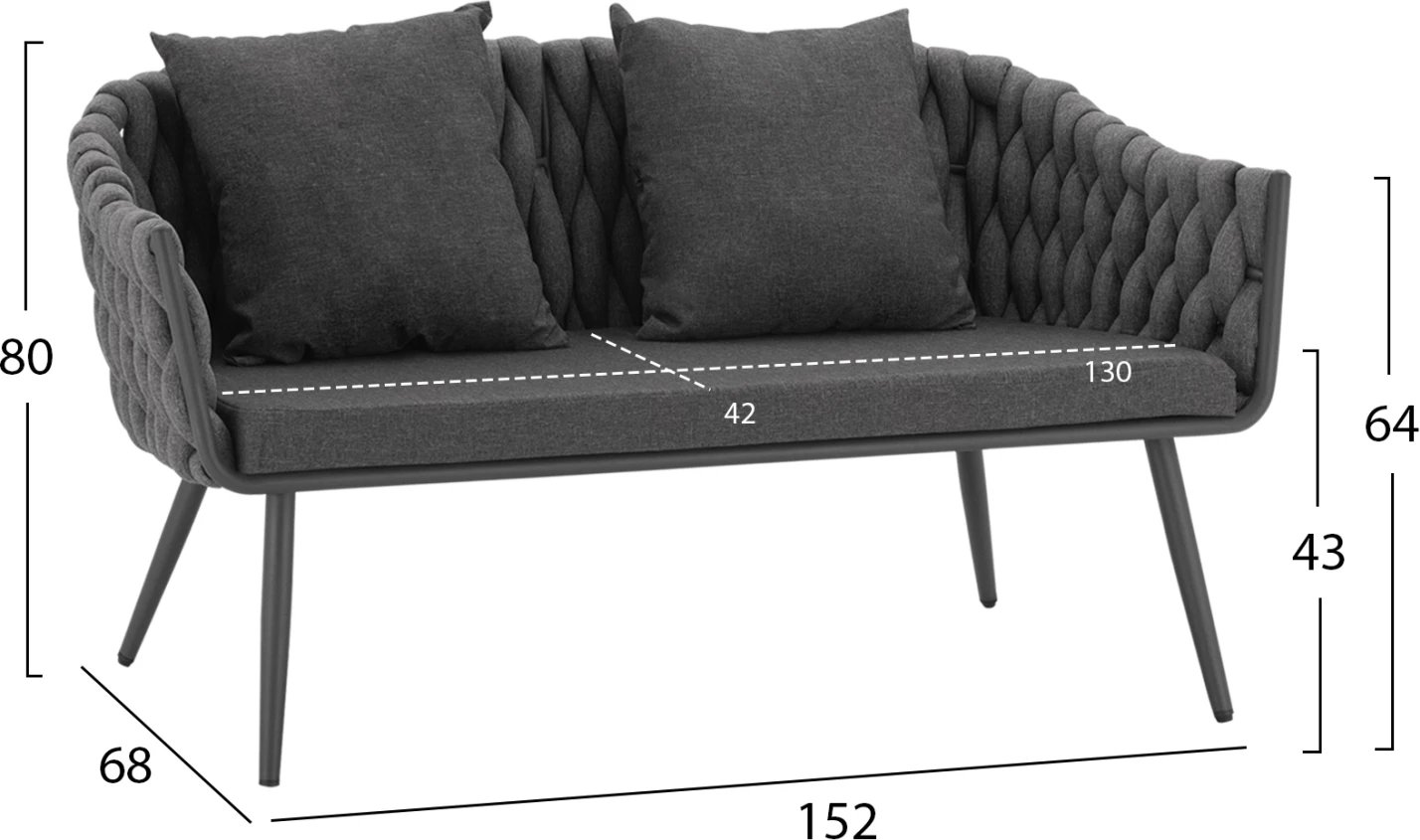 Set salloni 4 pjesë kornizë metalike dhe thurje gri FH5712