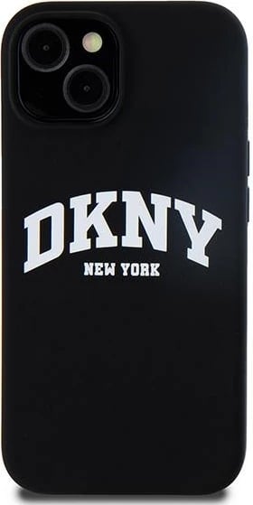 Mbështjellës DKNY Liquid Silicone me logo të bardhë, MagSafe, për iPhone 15 / 14 / 13, i zi