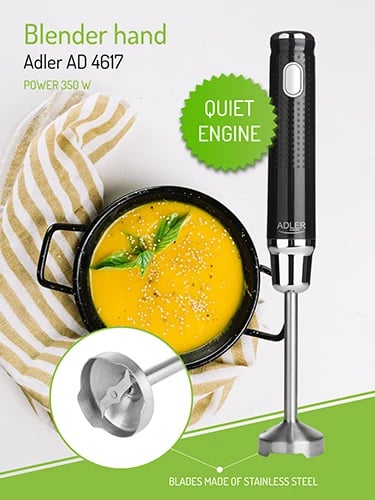 Blender dore, Adler AD 4617, 350W, çelik inox, 1 shpejtësi, e zezë Blender dore, Adler AD 4617, 350W, çelik inox, 1 shpejtësi, e zezë