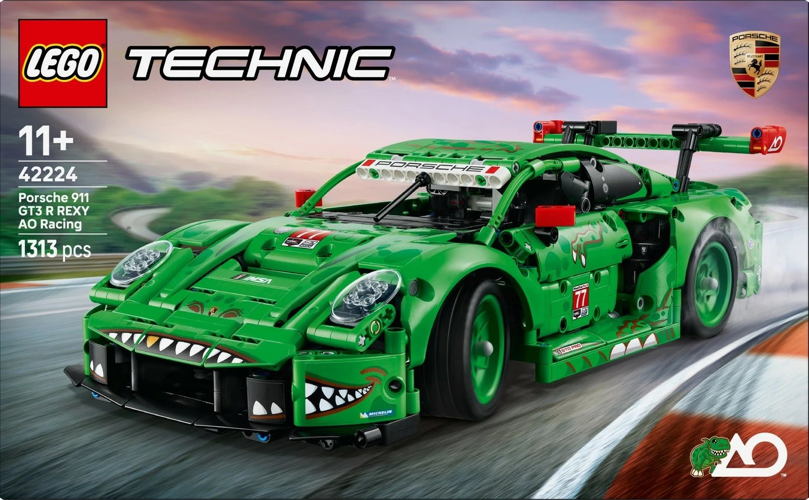 Set blloqe ndërtimi, LEGO Technic, 42224 Porsche 911 GT3 R REXY AO Racing, 1313 pjesë 11+ vjeç, jeshile