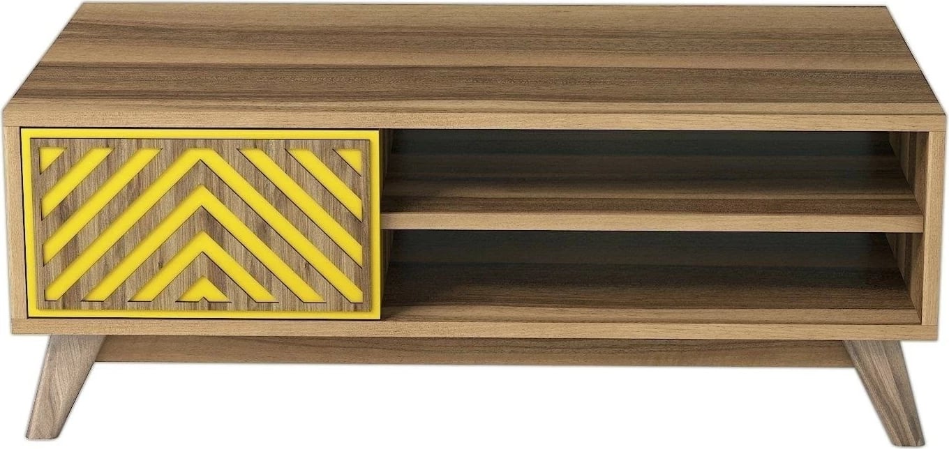 Tavolinë për kafe, stil bohemian, ngjyrë arre dhe e verdhë, Skye Decor