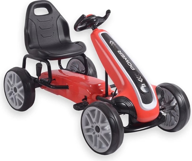 Go-kart me pedale, Milly Mally Power, rrota EVA, frenë dore, ulëse e rregullueshme, 3+, e kuqe