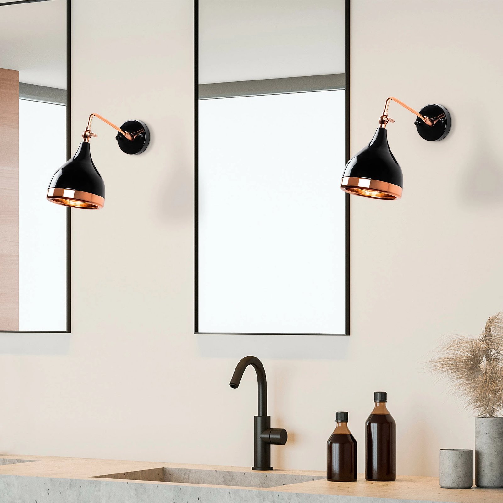 Llambë muri moderne, Opviq Yıldo - 7031, ngjyrë e zezë dhe bakri