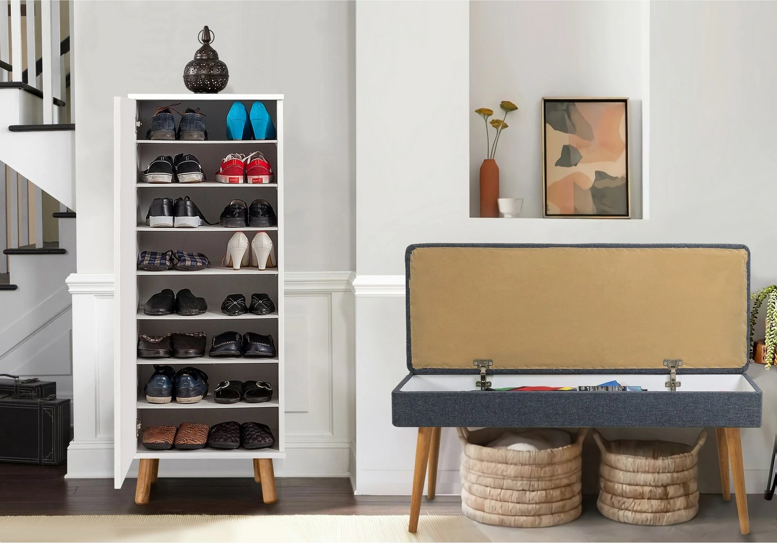 Set mobiljesh për korridor, ngjyrë e bardhë dhe kaltër e errët, Skye Decor, 954-1048