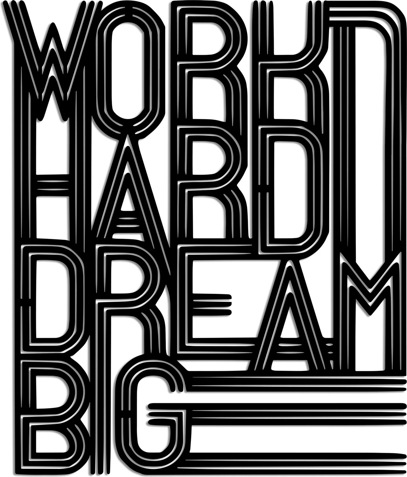 Aksesor dekorativ metalik për mur, Work Hard Dream Big, ngjyrë e zezë, 46x55cm