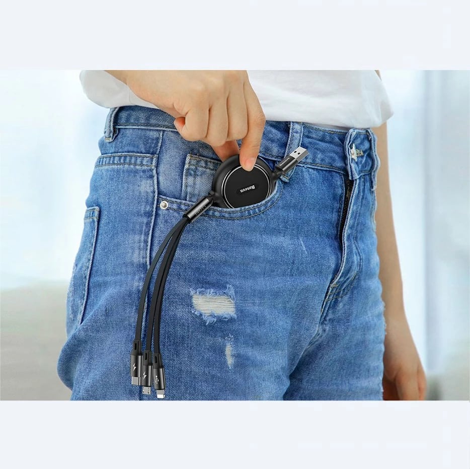 Kabllo zgjatshme 3-në-1 Baseus Golden Loop CAMLT-JH01, USB - micro USB / Lightning / USB-C, 1.2m, e zezë Kabllo zgjatshme 3-në-1 Baseus Golden Loop CAMLT-JH01, USB - micro USB / Lightning / USB-C, 1.2m, e zezë