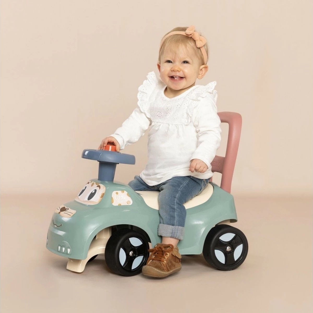 Makine lodër ride-on Smoby Little, plastikë, për fëmijë, Blu/Kafe/Krem/Jeshile
