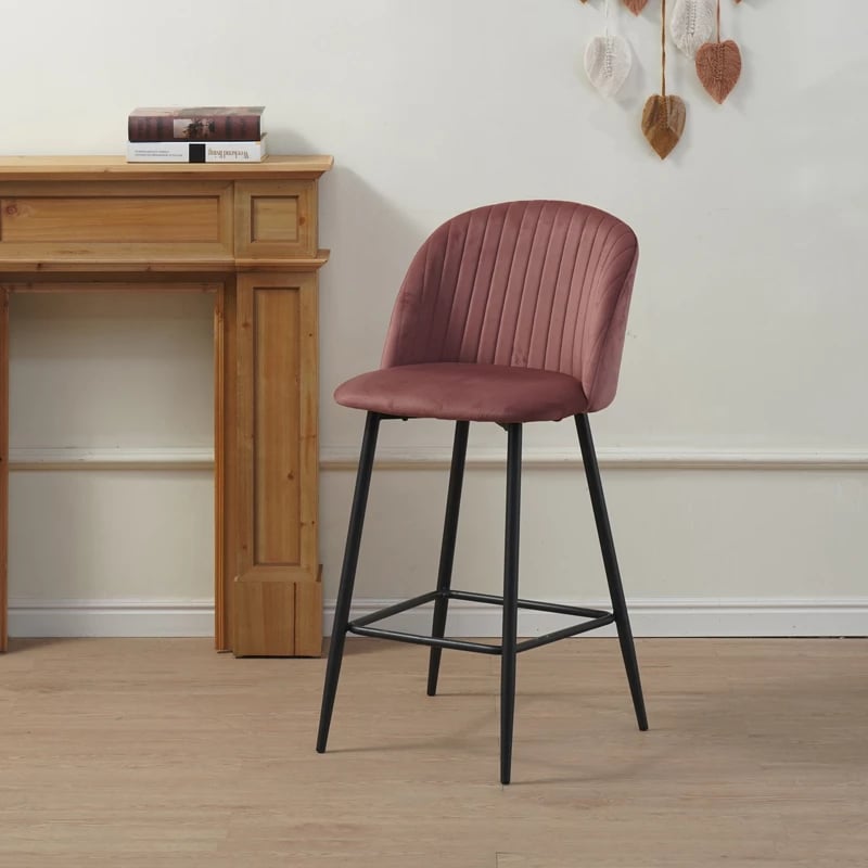 Karrige për bar Barow, kadife, ngjyrë mollë e kalbur, këmbë metali të zeza, 53x46.5x96.5