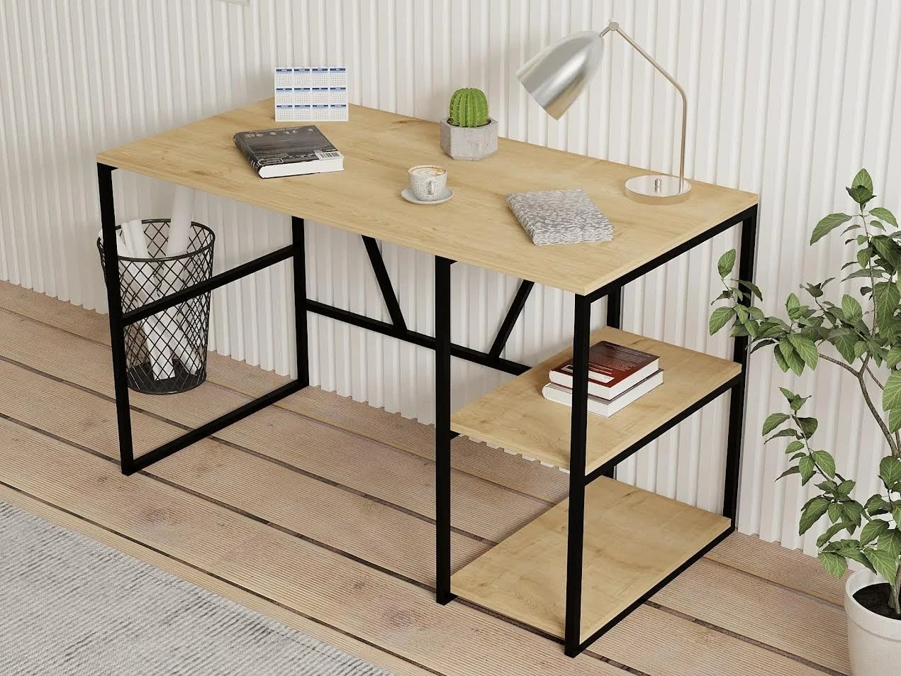 Tavolinë studimi Hanah Home, ngjyrë Sapphire Oak, me rafte