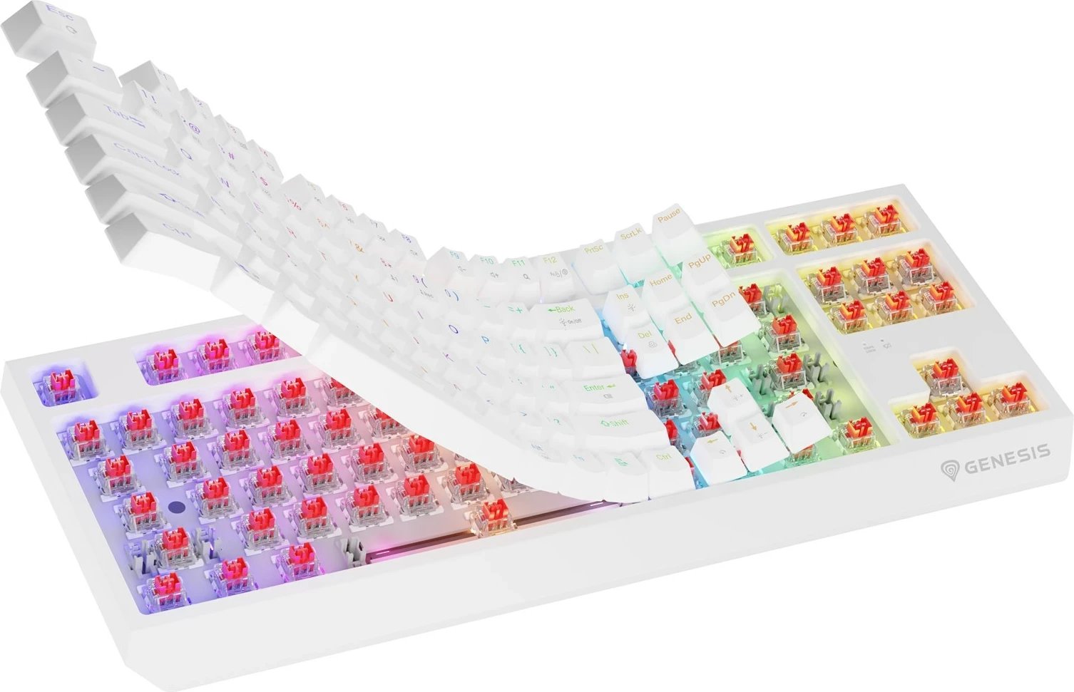 Tastierë mekanike GENESIS Thor 230 TKL, QWERTY US, RGB, Wireless + Bluetooth, Bardhë