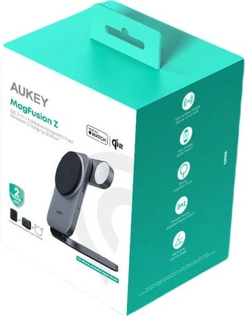 Karikues wireless 3-në-1 AUKEY LC-MC312 MagSafe Qi2, 15W + Karikues PD 30W, Gri, me etui