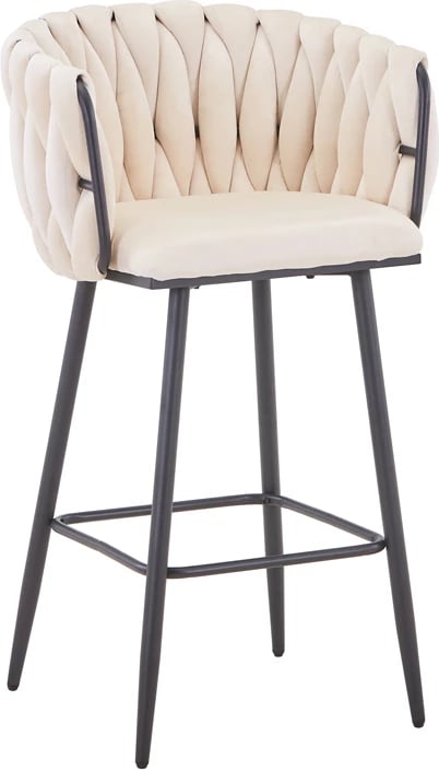 Karrige për bar Vivian, kadife bezhë, këmbë metalike të zeza, 57x50x100cm